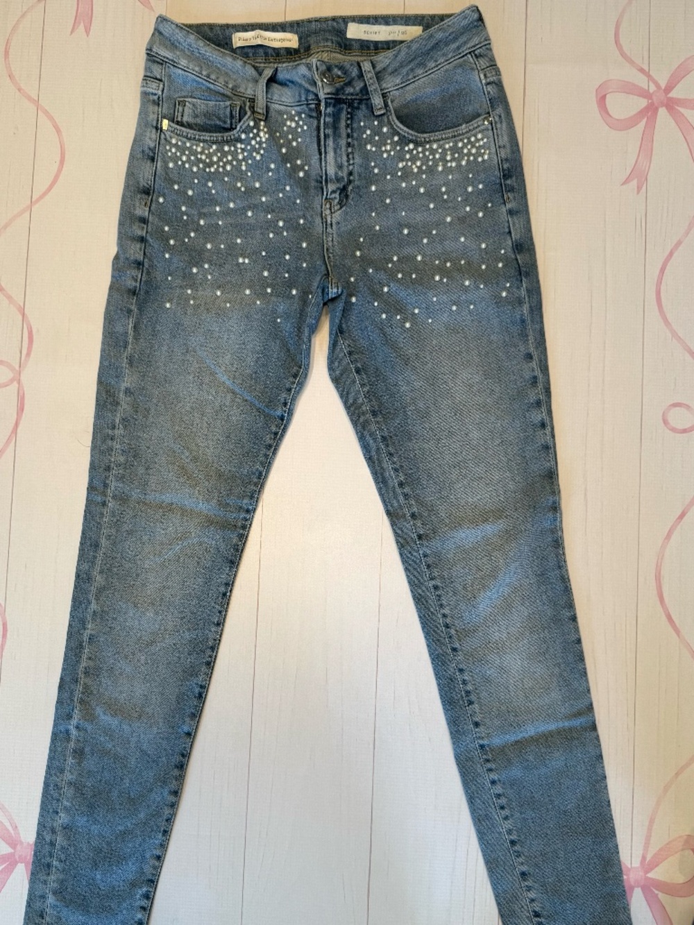 Pilcro and the Letterpress Pearl-embellished High rise Skinny Jean Size 26